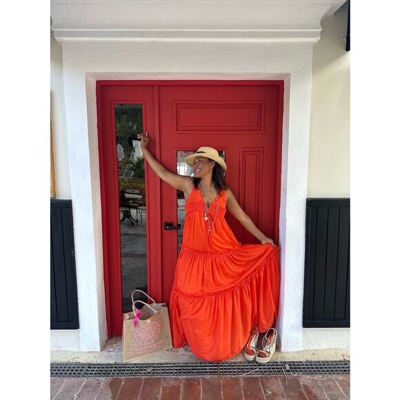 NICHOLAS Orange Mylah Plunge Neck Tie Front Beachy Boho Maxi Dress Size US 4 - Picture 16 of 16